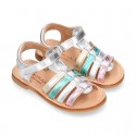 METAL colors Nappa leather Girl Sandal shoes crossed straps design with SUPER FLEXIBLE soles.