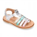 METAL colors Nappa leather Girl Sandal shoes crossed straps design with SUPER FLEXIBLE soles.