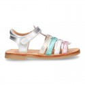 METAL colors Nappa leather Girl Sandal shoes crossed straps design with SUPER FLEXIBLE soles.