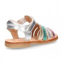 METAL colors Nappa leather Girl Sandal shoes crossed straps design with SUPER FLEXIBLE soles.