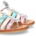 METAL colors Nappa leather Girl Sandal shoes crossed straps design with SUPER FLEXIBLE soles.