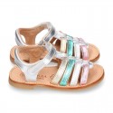 METAL colors Nappa leather Girl Sandal shoes crossed straps design with SUPER FLEXIBLE soles.