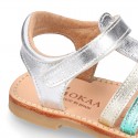 METAL colors Nappa leather Girl Sandal shoes crossed straps design with SUPER FLEXIBLE soles.