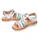 METAL colors Nappa leather Girl Sandal shoes crossed straps design with SUPER FLEXIBLE soles.