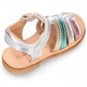 METAL colors Nappa leather Girl Sandal shoes crossed straps design with SUPER FLEXIBLE soles.