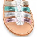 METAL colors Nappa leather Girl Sandal shoes crossed straps design with SUPER FLEXIBLE soles.