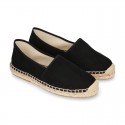 BLACK smooth cotton canvas classic espadrille shoes with handmade toe cap.