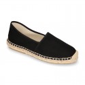 BLACK smooth cotton canvas classic espadrille shoes with handmade toe cap.