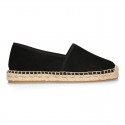 BLACK smooth cotton canvas classic espadrille shoes with handmade toe cap.