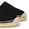 BLACK smooth cotton canvas classic espadrille shoes with handmade toe cap.