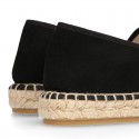 BLACK smooth cotton canvas classic espadrille shoes with handmade toe cap.