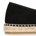 BLACK smooth cotton canvas classic espadrille shoes with handmade toe cap.