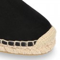 BLACK smooth cotton canvas classic espadrille shoes with handmade toe cap.