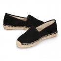 BLACK smooth cotton canvas classic espadrille shoes with handmade toe cap.