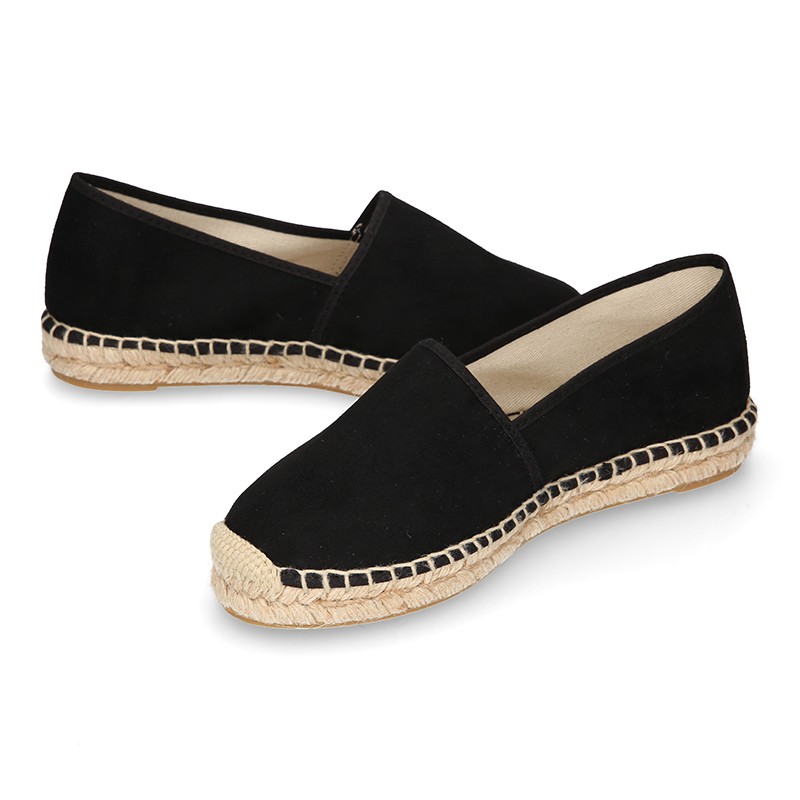 BLACK smooth cotton canvas classic espadrille shoes with handmade toe ...