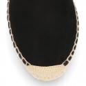 BLACK smooth cotton canvas classic espadrille shoes with handmade toe cap.