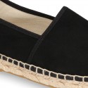 BLACK smooth cotton canvas classic espadrille shoes with handmade toe cap.