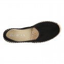 BLACK smooth cotton canvas classic espadrille shoes with handmade toe cap.