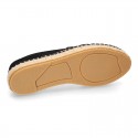 BLACK smooth cotton canvas classic espadrille shoes with handmade toe cap.