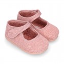 Pastel colors Knit Cotton canvas little Home Mary Jane shoes with hook and loop closure for babies.