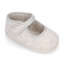 Pastel colors Knit Cotton canvas little Home Mary Jane shoes with hook and loop closure for babies.