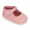 Pastel colors Knit Cotton canvas little Home Mary Jane shoes with hook and loop closure for babies.