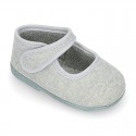 Pastel colors Knit Cotton canvas little Home Mary Jane shoes with hook and loop closure for babies.