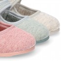 Pastel colors Knit Cotton canvas little Home Mary Jane shoes with hook and loop closure for babies.