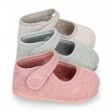 Pastel colors Knit Cotton canvas little Home Mary Jane shoes with hook and loop closure for babies.