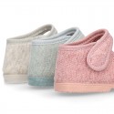Pastel colors Knit Cotton canvas little Home Mary Jane shoes with hook and loop closure for babies.