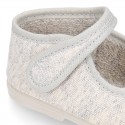 Pastel colors Knit Cotton canvas little Home Mary Jane shoes with hook and loop closure for babies.