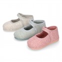 Pastel colors Knit Cotton canvas little Home Mary Jane shoes with hook and loop closure for babies.