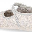 Pastel colors Knit Cotton canvas little Home Mary Jane shoes with hook and loop closure for babies.