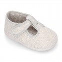 Pastel colors Knit Cotton canvas little Home T-Strap shoes with hook and loop closure for babies.