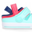 Kids jelly shoes with OLA CLOG design for beach and pool use.