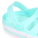 Kids jelly shoes with OLA CLOG design for beach and pool use.