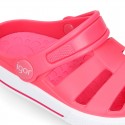 Kids jelly shoes with OLA CLOG design for beach and pool use.