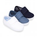 Cotton Canvas kids sneakers or bamba shoes with hook and loop strap closure.