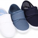 Cotton Canvas kids sneakers or bamba shoes with hook and loop strap closure.