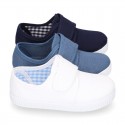 Cotton Canvas kids sneakers or bamba shoes with hook and loop strap closure.