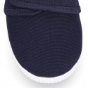 Cotton Canvas kids sneakers or bamba shoes with hook and loop strap closure.