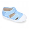 Organic Cotton canvas Kids Sandal shoes with hook and loop strap closure and toe cap.