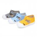 Organic Cotton canvas Kids Sandal shoes with hook and loop strap closure and toe cap.