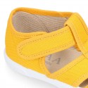 Organic Cotton canvas Kids Sandal shoes with hook and loop strap closure and toe cap.