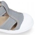 Organic Cotton canvas Kids Sandal shoes with hook and loop strap closure and toe cap.