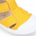 Organic Cotton canvas Kids Sandal shoes with hook and loop strap closure and toe cap.