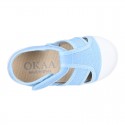 Organic Cotton canvas Kids Sandal shoes with hook and loop strap closure and toe cap.