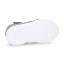 Organic Cotton canvas Kids Sandal shoes with hook and loop strap closure and toe cap.