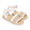 Girl SANDAL shoes espadrille style in linen canvas with elastic design.