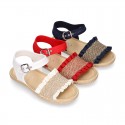 Girl SANDAL shoes espadrille style in linen canvas with elastic design.